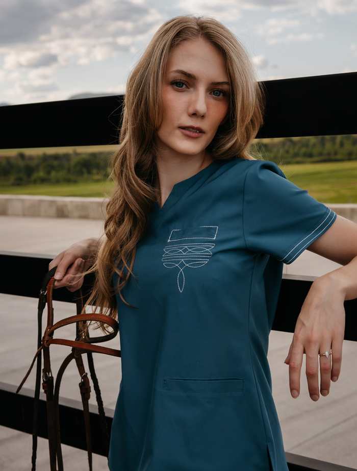 Caribbean Blue Boot-Stitch Top