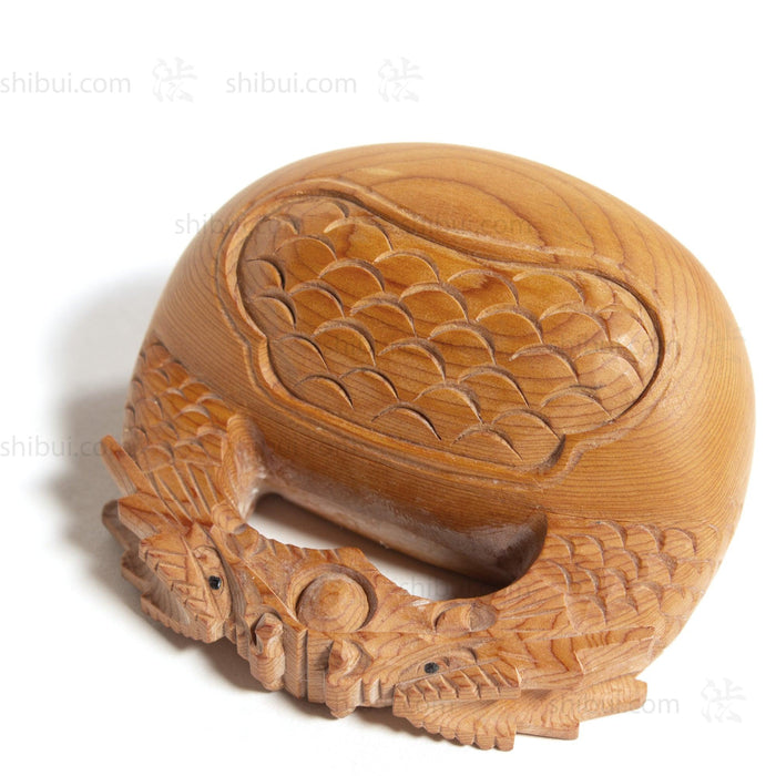 Carved Wood Buddhist Mokyugo Kogo  | Japanese Incense Storage Container