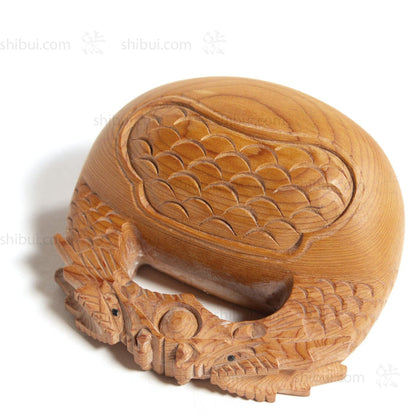 Carved Wood Buddhist Mokyugo Kogo  | Japanese Incense Storage Container