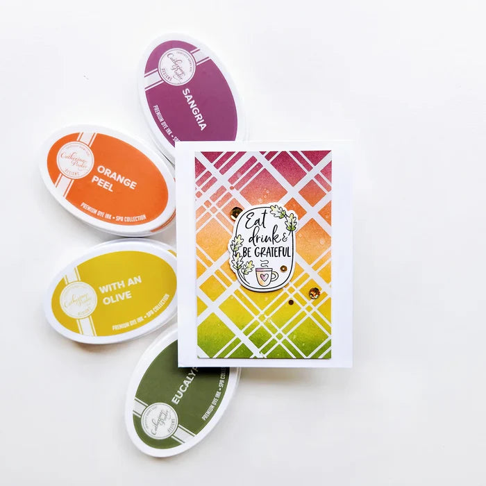 Catherine Pooler - Hot Foil Plate - Just Plaid. Hot foil fans will love the gorgeous angled plaid this product will add to your cards and projects. Use the entire background with your favorite foils or cut accent piece to add a pop of shine to your card. Available at Embellish Away located in Bowmanville Ontario Canada. Example by Catherine Pooler Designs.