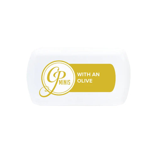 Catherine Pooler - Mini Ink Pad - With an Olive. Shaken, not stirred. With an Olive is the perfect Spa olive green! This gorgeous, muted yellow-green falls between Lemongrass and Green Tea on the color wheel. Available at Embellish Away located in Bowmanville Ontario Canada.