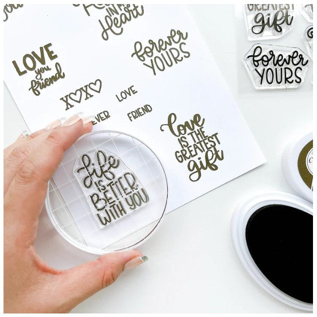 Catherine Pooler - Sentiments Stamp Set - Forever Yours.  When making cards for Valentine's Day, you need a just right sentiment for everyone you love. Enter the Forever Yours Sentiments Stamp Set. Available at Embellish Away located in Bowmanville Ontario Canada.
