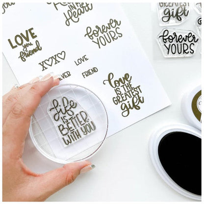 Catherine Pooler - Sentiments Stamp Set - Forever Yours.  When making cards for Valentine's Day, you need a just right sentiment for everyone you love. Enter the Forever Yours Sentiments Stamp Set. Available at Embellish Away located in Bowmanville Ontario Canada.