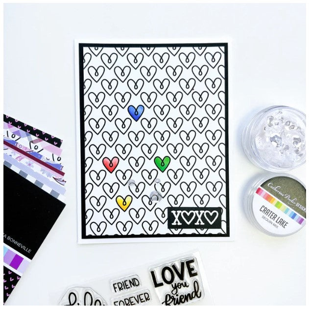 Catherine Pooler - Sentiments Stamp Set - Forever Yours.  When making cards for Valentine's Day, you need a just right sentiment for everyone you love. Enter the Forever Yours Sentiments Stamp Set. Available at Embellish Away located in Bowmanville Ontario Canada. Example by brand ambassador.