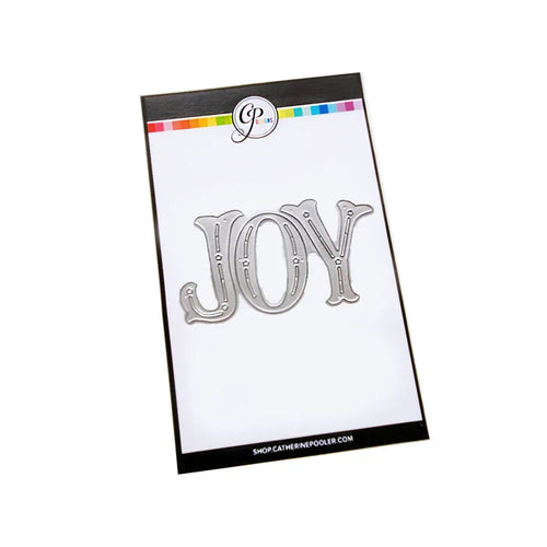 Catherine Pooler - Word Die - Festive Joy. Celebrate the season with the Festive Joy Word Die! This beautiful large "JOY" die can serve as the focal point of your holiday cards, adding a bold and cheerful touch. Available at Embellish Away located in Bowmanville Ontario Canada.