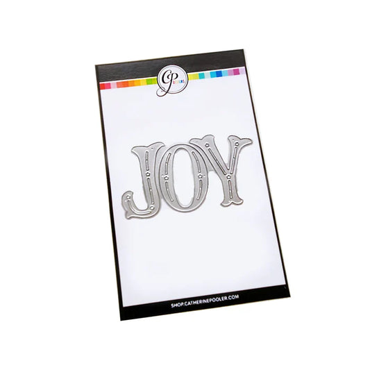 Catherine Pooler - Word Die - Festive Joy. Celebrate the season with the Festive Joy Word Die! This beautiful large "JOY" die can serve as the focal point of your holiday cards, adding a bold and cheerful touch. Available at Embellish Away located in Bowmanville Ontario Canada.