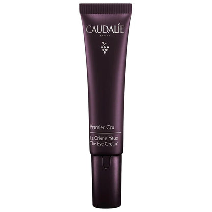 Caudalie Premier Cru Anti-Aging Eye Cream jar showing the elegant 15ml container for fine lines and wrinkles.