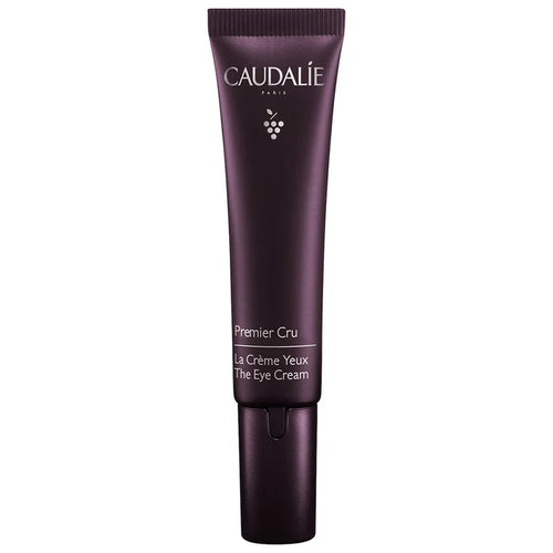 Caudalie Premier Cru Anti-Aging Eye Cream jar showing the elegant 15ml container for fine lines and wrinkles.