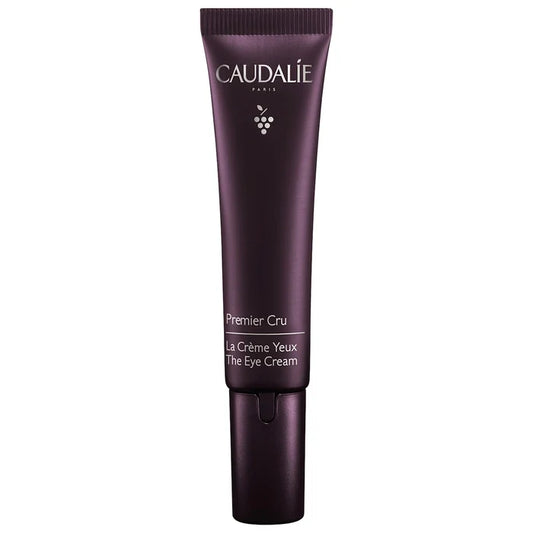 Caudalie Premier Cru Anti-Aging Eye Cream jar showing the elegant 15ml container for fine lines and wrinkles.