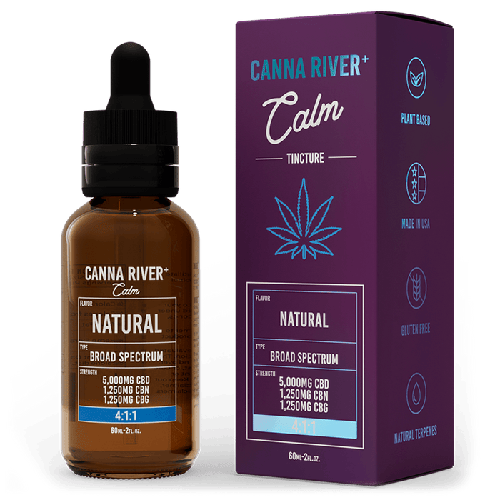 Canna River CBD Calm Tincture Natural Broad Spectrum 5000mg CBD + 1250mg CBN + 1250mg CBG 60mL