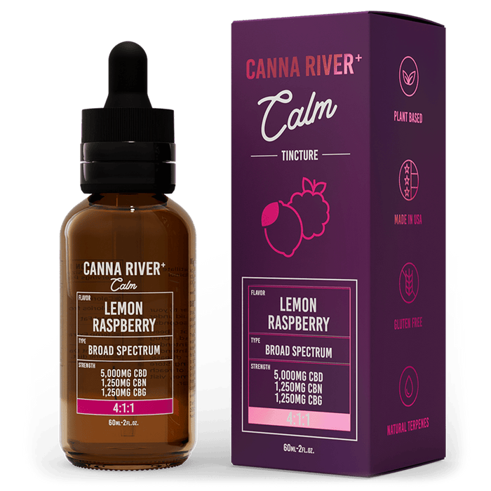 Canna River CBD Calm Tincture Lemon Raspberry Broad Spectrum 5000mg CBD + 1250mg CBN + 1250mg CBG 60mL