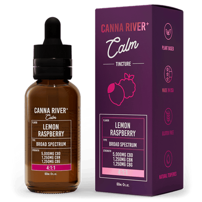 Canna River CBD Calm Tincture Lemon Raspberry Broad Spectrum 5000mg CBD + 1250mg CBN + 1250mg CBG 60mL
