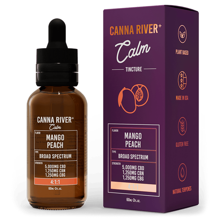Canna River CBD Calm Tincture Mango Peach Broad Spectrum 5000mg CBD + 1250mg CBN + 1250mg CBG 60mL