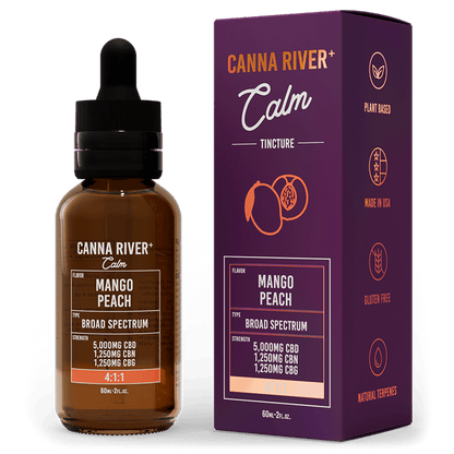 Canna River CBD Calm Tincture Mango Peach Broad Spectrum 5000mg CBD + 1250mg CBN + 1250mg CBG 60mL