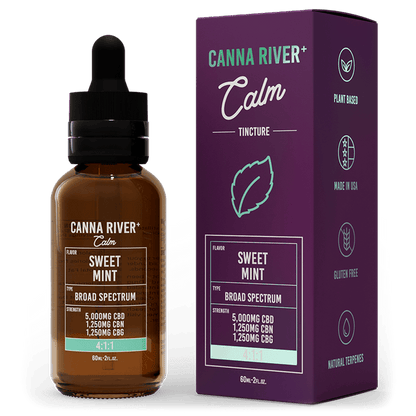 Canna River CBD Calm Tincture Sweet Mint Broad Spectrum 5000mg CBD + 1250mg CBN + 1250mg CBG 60mL