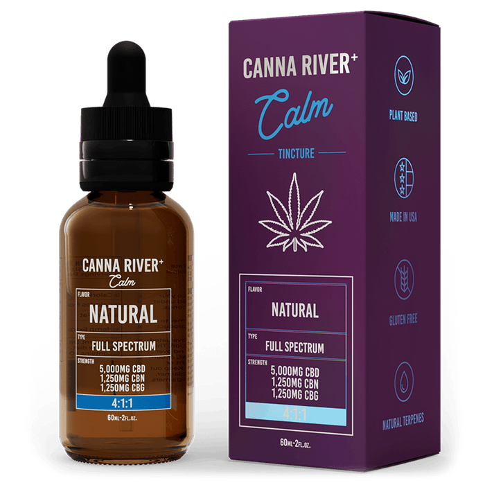 Canna River CBD Calm Tincture Natural Full Spectrum 5000mg CBD + 1250mg CBN + 1250mg CBG 60mL