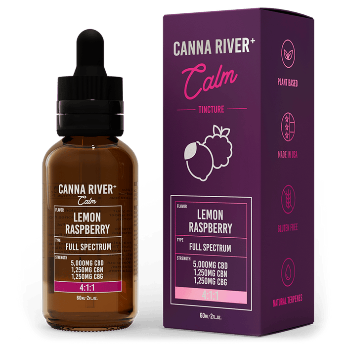 Canna River CBD Calm Tincture Lemon Raspberry Full Spectrum 5000mg CBD + 1250mg CBN + 1250mg CBG 60mL