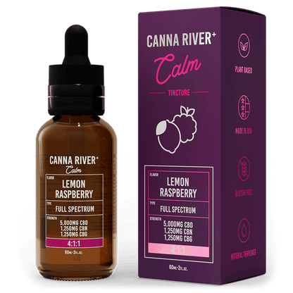 Canna River CBD Calm Tincture Lemon Raspberry Full Spectrum 5000mg CBD + 1250mg CBN + 1250mg CBG 60mL