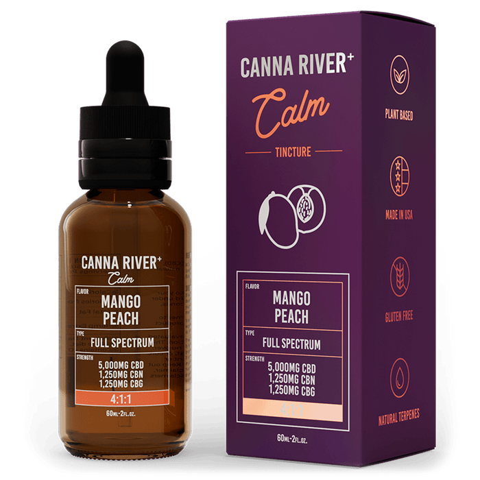 Canna River CBD Calm Tincture Mango Peach Full Spectrum 5000mg CBD + 1250mg CBN + 1250mg CBG 60mL