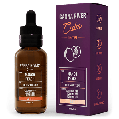 Canna River CBD Calm Tincture Mango Peach Full Spectrum 5000mg CBD + 1250mg CBN + 1250mg CBG 60mL