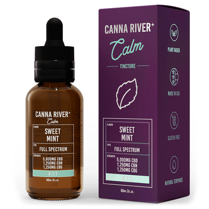 Canna River CBD Calm Tincture Sweet Mint Full Spectrum 5000mg CBD + 1250mg CBN + 1250mg CBG 60mL
