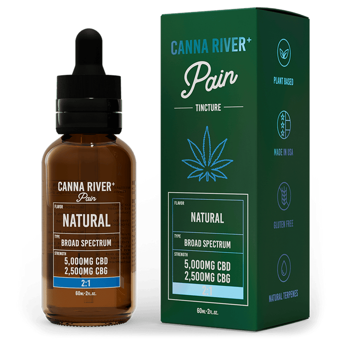 Canna River CBD Pain Tincture Natural Broad Spectrum 5000mg CBD + 2500mg CBG 60mL