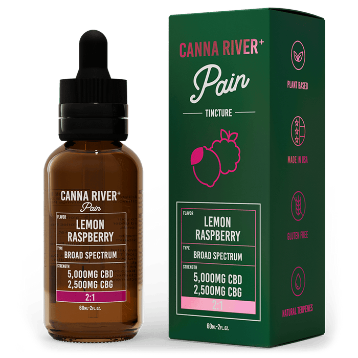 Canna River CBD Pain Tincture Lemon Raspberry Broad Spectrum 5000mg CBD + 2500mg CBG 60mL
