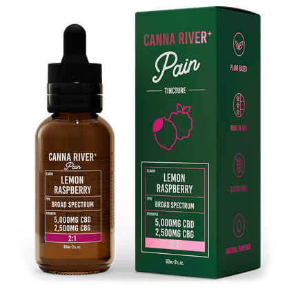 Canna River CBD Pain Tincture Lemon Raspberry Broad Spectrum 5000mg CBD + 2500mg CBG 60mL