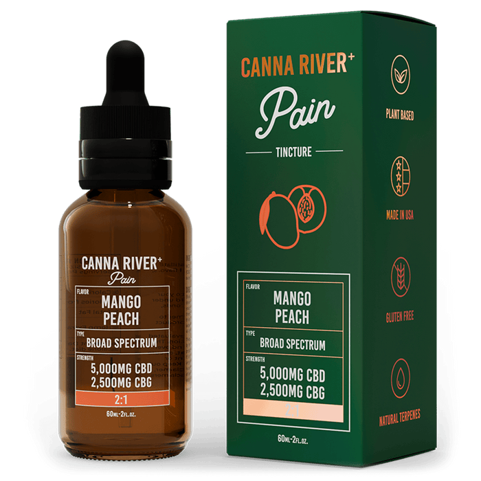 Canna River CBD Pain Tincture Mango Peach Broad Spectrum 5000mg CBD + 2500mg CBG 60mL