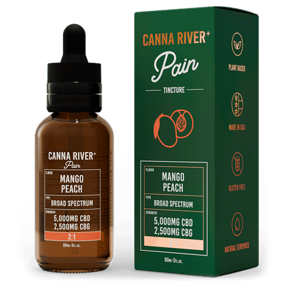 Canna River CBD Pain Tincture Mango Peach Broad Spectrum 5000mg CBD + 2500mg CBG 60mL