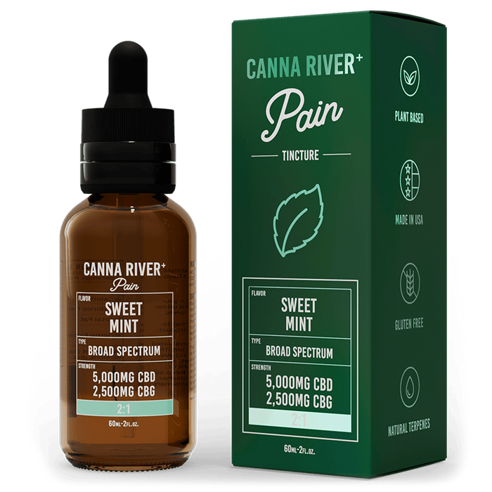 Canna River CBD Pain Tincture Sweet Mint Broad Spectrum 5000mg CBD + 2500mg CBG 60mL