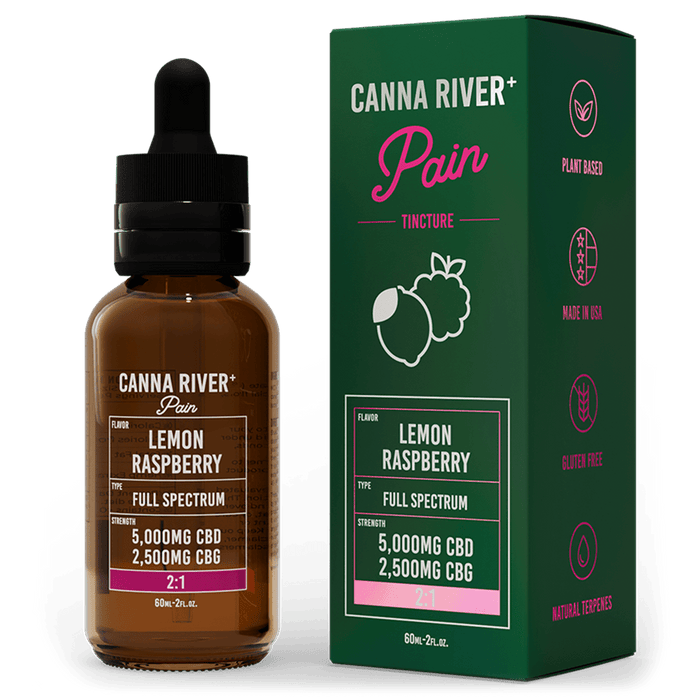 Canna River CBD Pain Tincture Lemon Raspberry Full Spectrum 5000mg CBD + 2500mg CBG 60mL