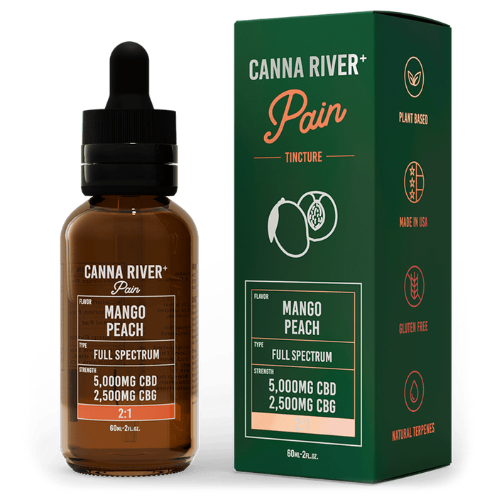 Canna River CBD Pain Tincture Mango Peach Full Spectrum 5000mg CBD + 2500mg CBG 60mL