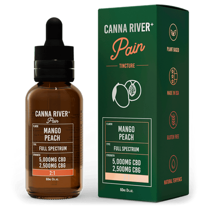 Canna River CBD Pain Tincture Mango Peach Full Spectrum 5000mg CBD + 2500mg CBG 60mL