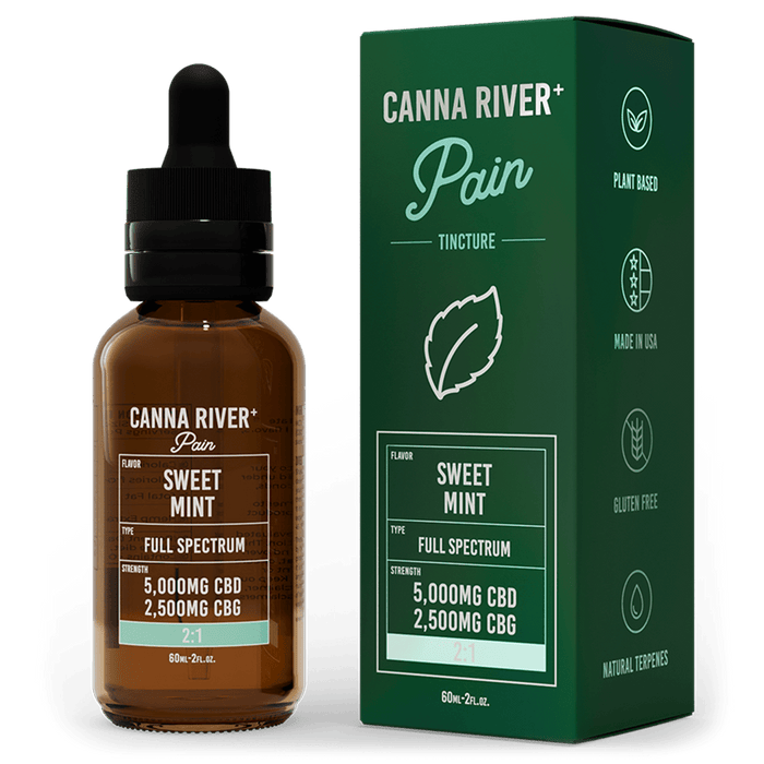 Canna River CBD Pain Tincture Sweet Mint Full Spectrum 5000mg CBD + 2500mg CBG 60mL