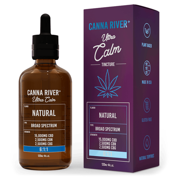 Canna River CBD Ultra Calm Tincture Natural Broad Spectrum 15000mg CBD + 2500mg CBN + 2500mg CBG 120mL