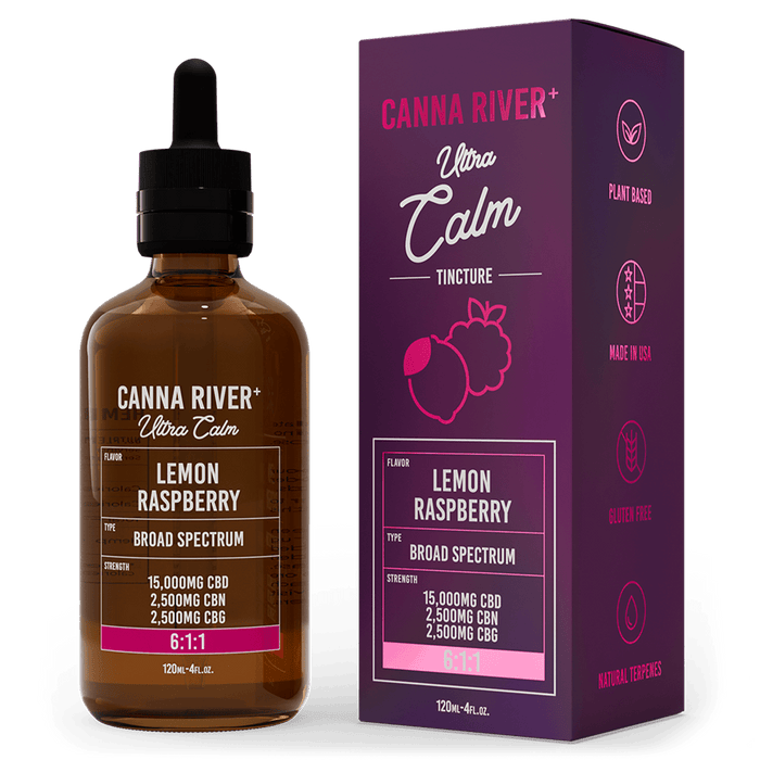 Canna River CBD Ultra Calm Tincture Lemon Raspberry Broad Spectrum 15000mg CBD + 2500mg CBN + 2500mg CBG 120mL