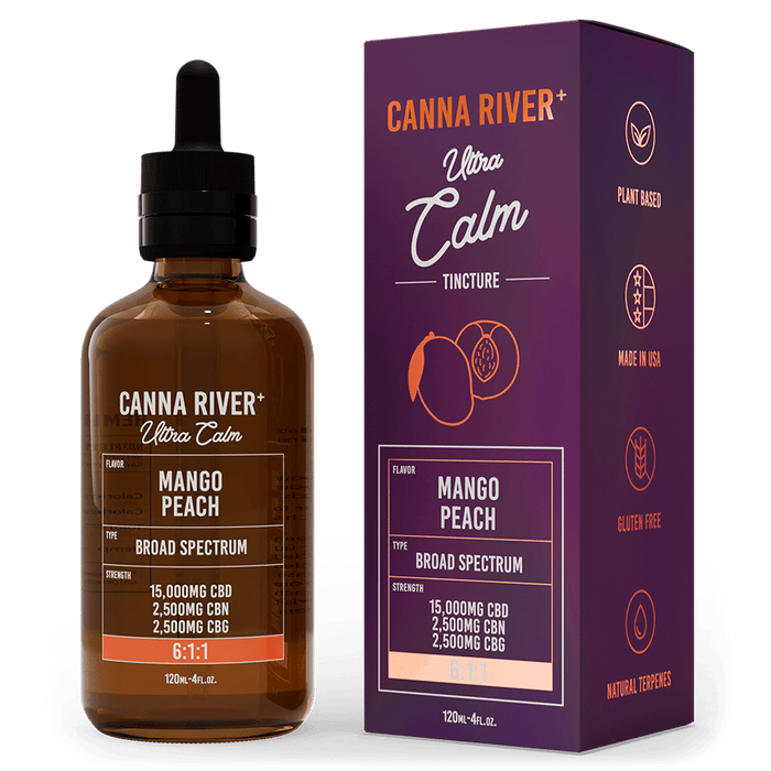 Canna River CBD Ultra Calm Tincture Mango Peach Broad Spectrum 15000mg CBD + 2500mg CBN + 2500mg CBG 120mL