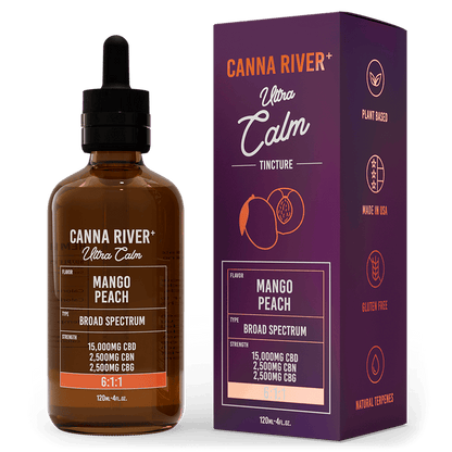 Canna River CBD Ultra Calm Tincture Mango Peach Broad Spectrum 15000mg CBD + 2500mg CBN + 2500mg CBG 120mL