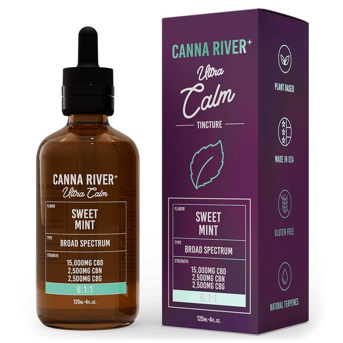 Canna River CBD Ultra Calm Tincture Sweet Mint Broad Spectrum 15000mg CBD + 2500mg CBN + 2500mg CBG 120mL