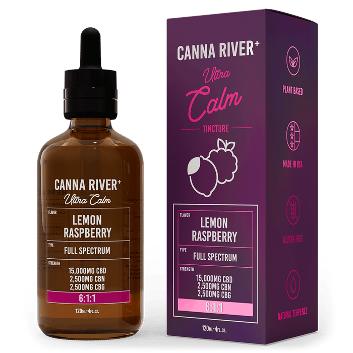 Canna River CBD Ultra Calm Tincture Lemon Raspberry Full Spectrum 15000mg CBD + 2500mg CBN + 2500mg CBG 120mL