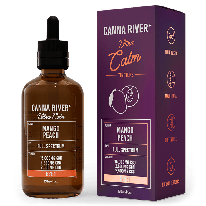 Canna River CBD Ultra Calm Tincture Mango Peach Full Spectrum 15000mg CBD + 2500mg CBN + 2500mg CBG 120mL