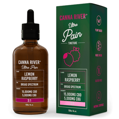 Canna River CBD Ultra Pain Tincture Lemon Raspberry Broad Spectrum 15000mg CBD + 5000mg CBG 120mL