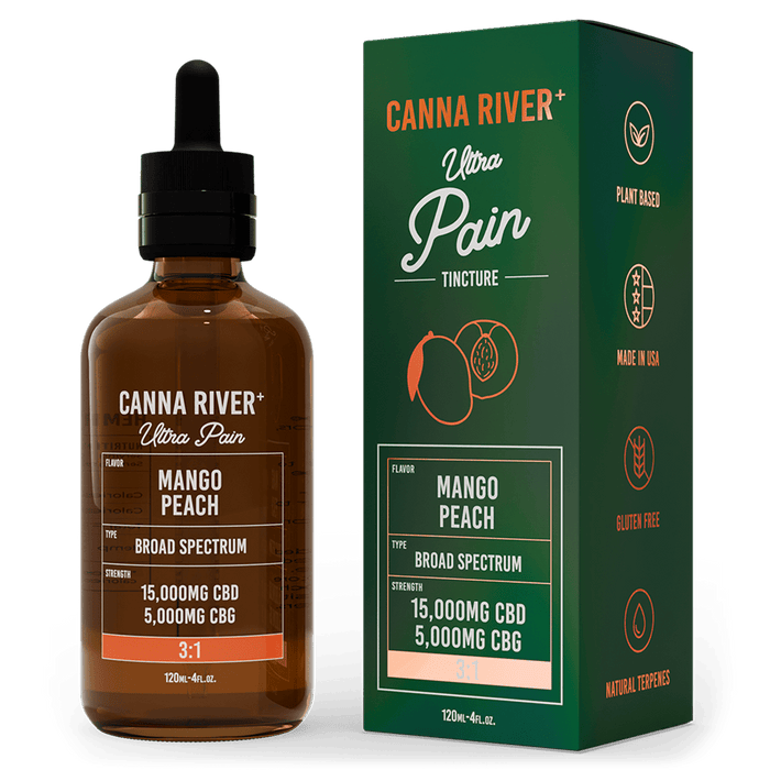 Canna River CBD Ultra Pain Tincture Mango Peach Broad Spectrum 15000mg CBD + 5000mg CBG 120mL