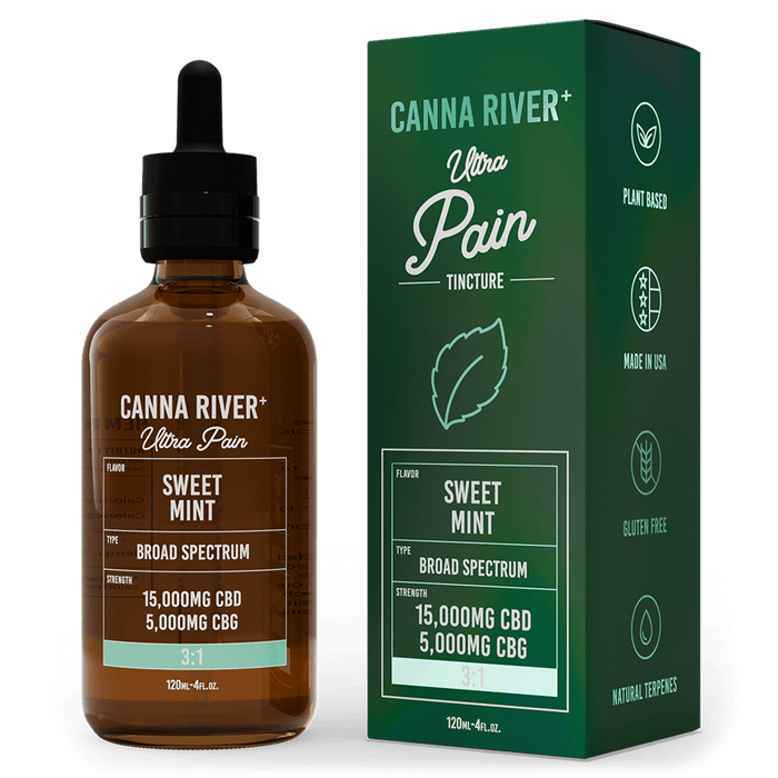 Canna River CBD Ultra Pain Tincture Sweet Mint Broad Spectrum 15000mg CBD + 5000mg CBG 120mL
