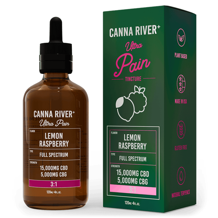 Canna River CBD Ultra Pain Tincture Lemon Raspberry Full Spectrum 15000mg CBD + 5000mg CBG 120mL