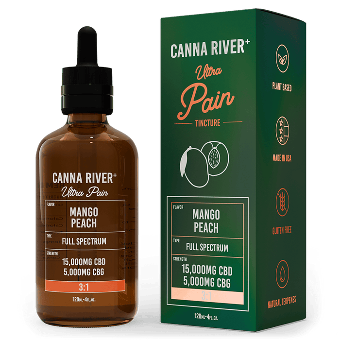 Canna River CBD Ultra Pain Tincture Mango Peach Full Spectrum 15000mg CBD + 5000mg CBG 120mL