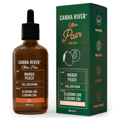 Canna River CBD Ultra Pain Tincture Mango Peach Full Spectrum 15000mg CBD + 5000mg CBG 120mL