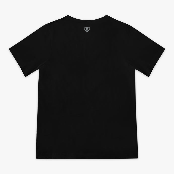 Black youth graphic tee with "Chicago White Sox Upside Down" design — back view