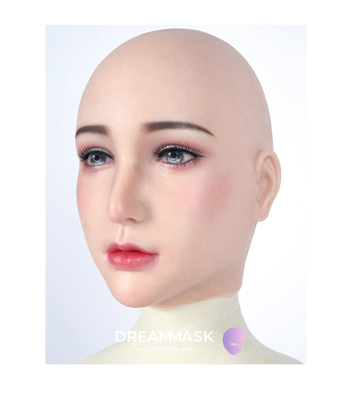 Realistic silicone female makeup mask with lace-back design, detailed fake eyes, and natural makeup look by InTheMask.